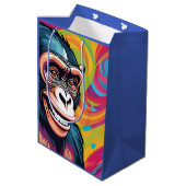 キュート熱狂するチおもしろいンパンジー ミディアムペーパーバッグ (裏面アングル)