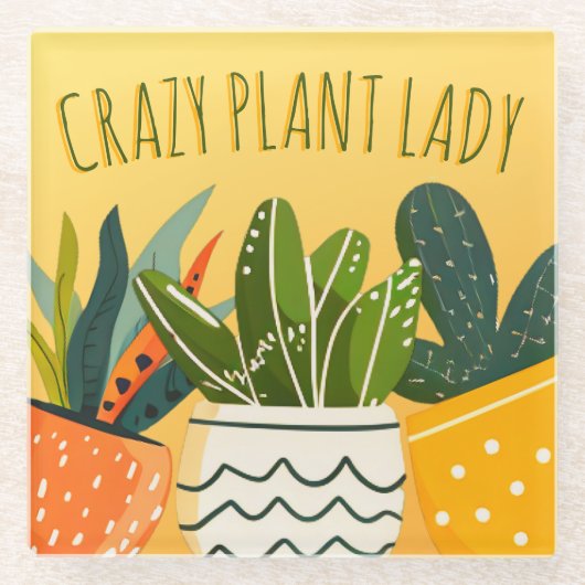 キュート熱狂するプラントレディーボホ鉢植え ガラスコースター (正面)