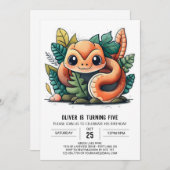 キュート爬虫類誕生日招待状 招待状 (正面/裏面)