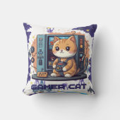 キュート独身のゲーマーキャットブループリント クッション (正面)