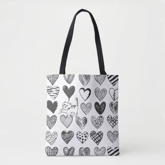 キュート猫とハートイラストレーション トートバッグ (正面)