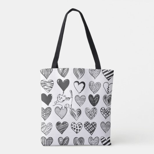 キュート猫とハートイラストレーション トートバッグ (裏面)