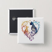 キュート猫ハート形ボタン 缶バッジ (正面&裏面)