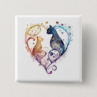 キュート猫ハート形ボタン 缶バッジ