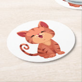 キュート猫好きオレンジ子猫虎猫キッテネリン ラウンドペーパーコースター (アングル)