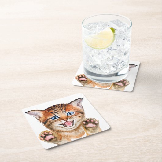 キュート猫好きオレンジ虎猫キッテンおもしろい子猫 スクエアペーパーコースター (インサイチュ)