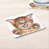 キュート猫好きオレンジ虎猫キッテンおもしろい子猫 スクエアペーパーコースター (アングル)