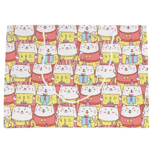 キュート猫誕生日抱き枕 ラージペーパーバッグ (正面)