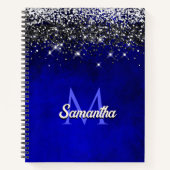 キュート王室のブルー銀フェイクグリッターモノグラム ノートブック (正面)