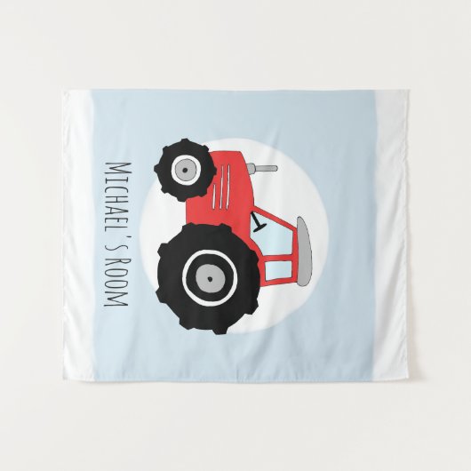 キュート男の赤ちゃんドードルレッドファームトラクタネーム子供部屋 タペストリー (正面(横))