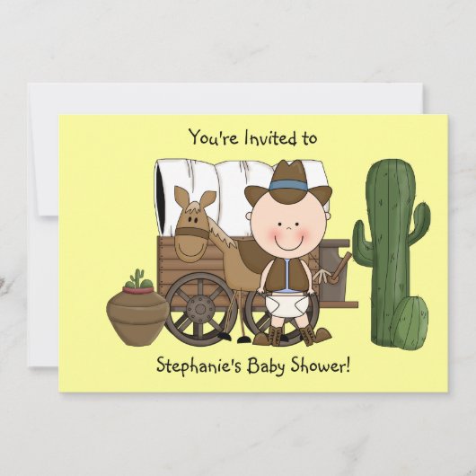 キュート男の赤ちゃん&ホースポニーカスタムウェスタン 招待状 (正面)