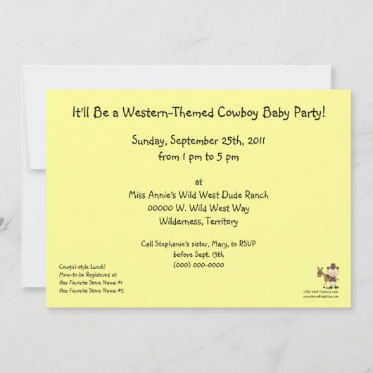キュート男の赤ちゃん&ホースポニーカスタムウェスタン 招待状 (裏面)