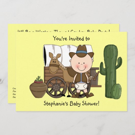 キュート男の赤ちゃん&ホースポニーカスタムウェスタン 招待状 (正面/裏面)