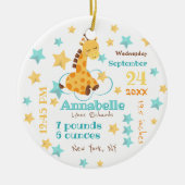 キュート男女兼用キリン星ベビー誕生統計 セラミックオーナメント (正面)