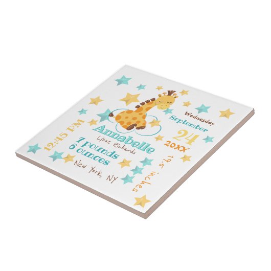 キュート男女兼用キリン星ベビー誕生統計 タイル (側面)