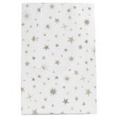 キュート男女兼用ホワイトシルバー星ベビーシャワー ミディアムペーパーバッグ (正面)