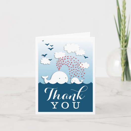 キュート白いクジラスタイリッシュサンキューノートカード サンキューカード (正面)