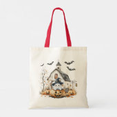 キュート白とオレンジの幽霊と秋の納屋 トートバッグ (裏面)