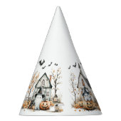 キュート白とオレンジの幽霊と秋の納屋 パーティーハット (右)