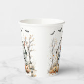 キュート白とオレンジの幽霊と秋の納屋 紙コップ (左)