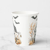 キュート白とオレンジの幽霊と秋の納屋 紙コップ (右)