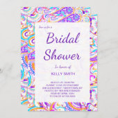 キュート白カラフルペイズリーデザインブライダルシャワー 招待状 (正面/裏面)