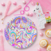 キュート白カラフルペイズリーデザイン ペーパープレート (パーティー)