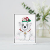 キュート白クマかわいい赤ちゃんサンタベアのシロクマ ポストカード (スタンド正面)