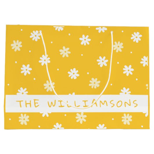 キュート白デイジーパーソナライズされたイエローイースター ラージペーパーバッグ (裏面)