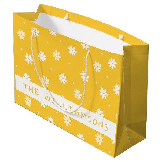 キュート白デイジーパーソナライズされたイエローイースター ラージペーパーバッグ (裏面アングル)