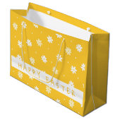 キュート白デイジーパーソナライズされたイエローイースター ラージペーパーバッグ (正面アングル)