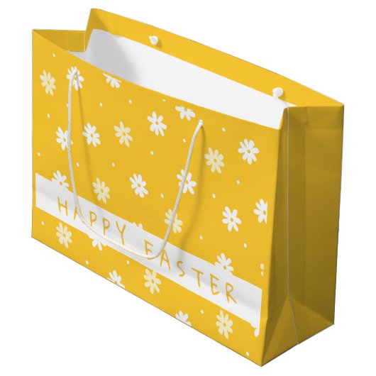 キュート白デイジーパーソナライズされたイエローイースター ラージペーパーバッグ (正面アングル)