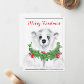 キュート白ベビーホッキョクグマのカッブクリスマスボタニカル ノートカード (正面/裏面インサイチュ)