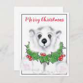 キュート白ベビーホッキョクグマのカッブクリスマスボタニカル ノートカード (正面/裏面)