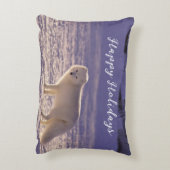 キュート白北極キツネ雪冬写真 アクセントクッション (裏面(縦))