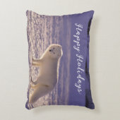 キュート白北極キツネ雪冬写真 アクセントクッション (正面(垂直))