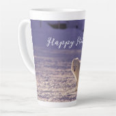 キュート白北極キツネ雪冬写真 カフェラテマグ (左アングル)