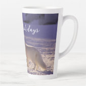 キュート白北極キツネ雪冬写真 カフェラテマグ (右)