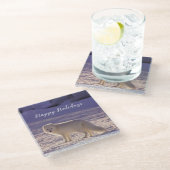 キュート白北極キツネ雪冬写真 ガラスコースター (アングル)