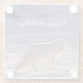 キュート白北極キツネ雪冬写真 ガラスコースター (裏面)