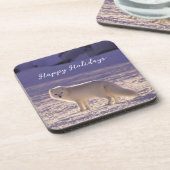 キュート白北極キツネ雪冬写真 コースター (左側)