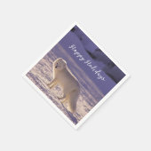 キュート白北極キツネ雪冬写真 スタンダードカクテルナプキン (角)