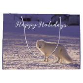 キュート白北極キツネ雪冬写真 ラージペーパーバッグ (裏面)