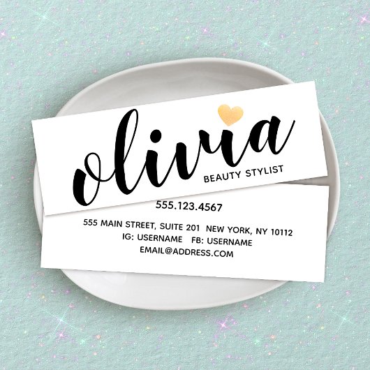 キュート白金ゴールドハート書道美しいスタイリストB スキニー名刺
