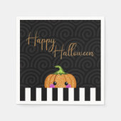 キュート白黒オレンジグリッターパンプキンハロウィン スタンダードカクテルナプキン (正面)