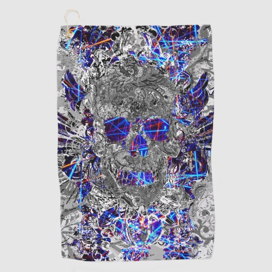 キュート白黒カラフルネオンスカルライセンスプレート ゴルフタオル (正面)