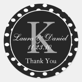 キュート白黒グレー水玉模様モノグラムの好意 ラウンドシール