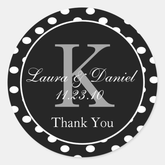 キュート白黒グレー水玉模様モノグラムの好意 ラウンドシール (正面)