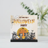 キュート白黒ストライプのハロウィーン幽霊子猫 招待状 (スタンド正面)