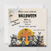 キュート白黒ストライプのハロウィーン幽霊子猫 招待状 (裏面)